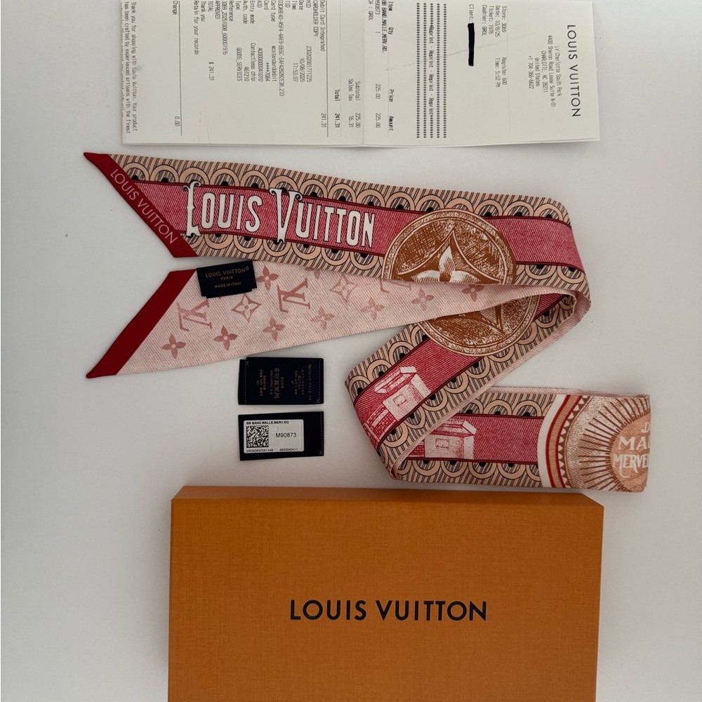 Louis Vuitton Pink & Red Monogram Bandeau Twilly Scarf